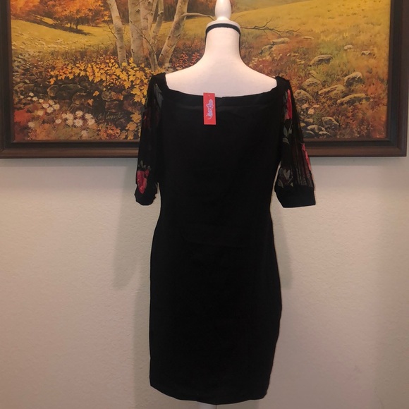 Black Dress with Sheer Floral Sleeve - Picture 3 of 4